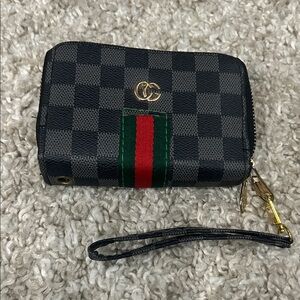 Checkered Wallet with Wrist Strap